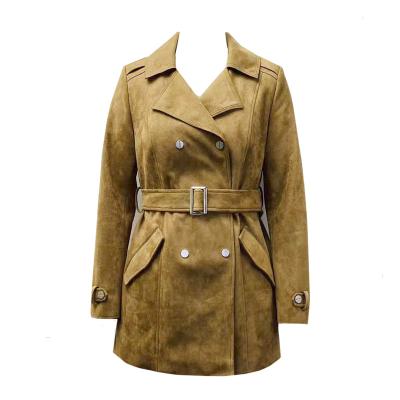 China Waist belt 2023 new woman jackets autumn winter micro suede casual jackets trench coats custom logo for sale