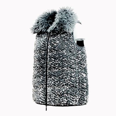 China Sequins embroidery quilting 2023 very popular women Autumn winter Polyester velvet sequins quilted padded vests faux fur collar OEM ODM for sale
