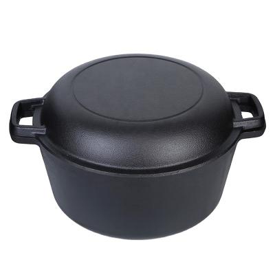 China Sustainable Hot Sale 2 In 1 Deep Dutch Oven Kitchen Pot No Stick Round Shape Pre-seasoned Combo Cooker Dutch Oven Cast Iron Pot for Cooking for sale