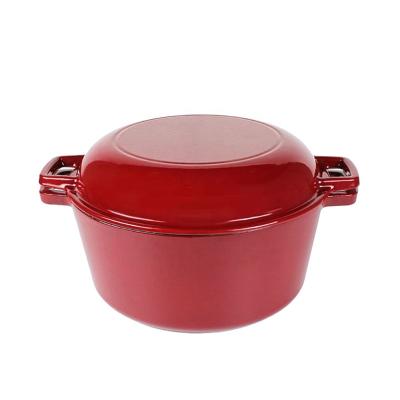 China Sustainable Hot Sale 2 In 1 Deep Dutch Oven Kitchen Pot No Stick Round Yellow Enamel Combo Cooker Enamel Cast Iron Cookware Set for Cooking for sale