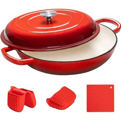 China Sustainable Chef-cookwares Customized OEM Home Kitchen Cooking Pot Enameled Shallow Cast Iron Dutch Oven Sea Food Iron Cast Cookware Sets for sale