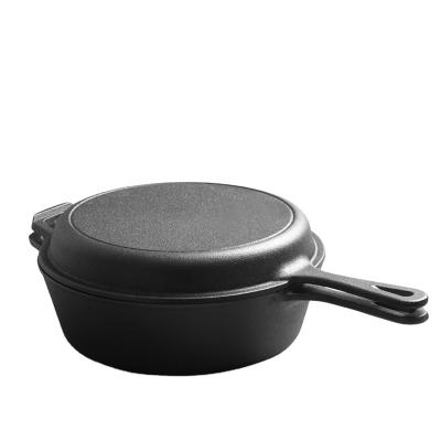 China Sustainable 2 In 1 Cast Iron Pan Kitchen Pot Non Stick Round Shape Pre-seasoned Dutch Oven With Handle Cast Iron Cookware wholesale for sale