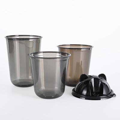 China 12oz 16oz U-förmige Plastikbecher durchsichtig schwarz für Milch Tee Joghurt zu verkaufen