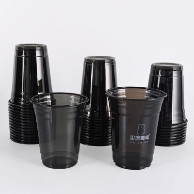 Chine Logo personnalisé imprimé Gobelets en plastique PET transparents Noir Pour boire du café à vendre