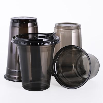 Chine Coupe pour animaux de compagnie imprimée personnalisée noire transparente recyclable pour le jus de lait et le thé à vendre