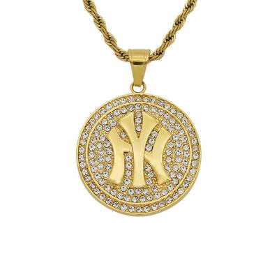 China Environmental Friendly Baseball Fans Favorite Gift 18k Gold Plated Expensive Jewelry Ice Disc Yankee New York Shiny Pendant for sale