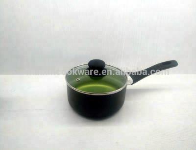 China Sustainable Non-Stick Aluminum Stock Pot Milk Pot Cooking Pot With Green Liner for sale