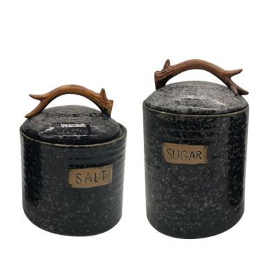 China Sustainable Personalized Ceramic European Antler Christmas Decoration Food Storage Jar With Lid for sale