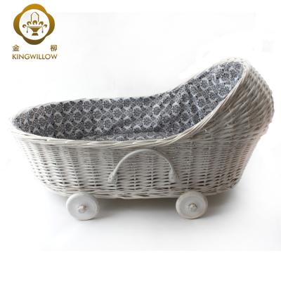 China European Kingwillow Crib Handmade Wicker Baby Moses Basket Convertible Baby Cots Designs Cribs with Wheels for sale