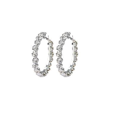 China New Fashion 925 Hiphop Shiny Sterling Silver Post Big Circle CZ Crystal Hoop Earrings Rhinestone Hoop Earrings for sale