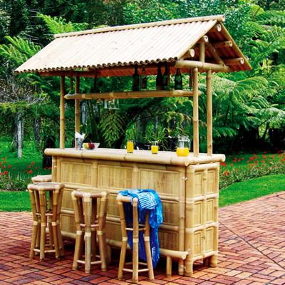China 220 Cm Height Bamboo Tiki Bar With Roof 4 Pieces Bamboo Bar Stools for sale