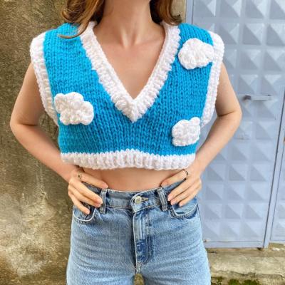 China Fashion Breathable Newcomers Drop Casual Hand Do V Neck Sleeveless Woman Knit Knitwear Girls Crop Top Vest Sweater For Women for sale