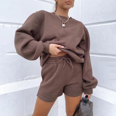 China Anti-pilling Drop Shipping Wholesale Price Cotton Plain Womens 2 Two Piece Clothing Sweatshirt Hoodie Set Jogger Shorts Sweat Suit Sets for sale