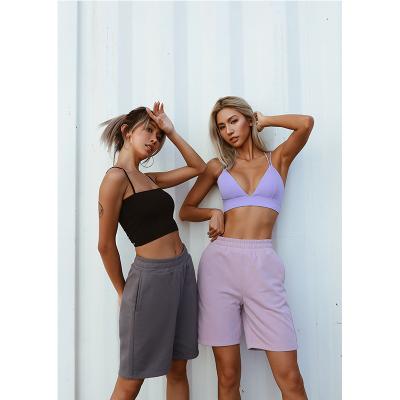 China Anti-wrinkle newcomer 2021 custom design crop logo set matching tank top and cotton causal shorts matched set for sale