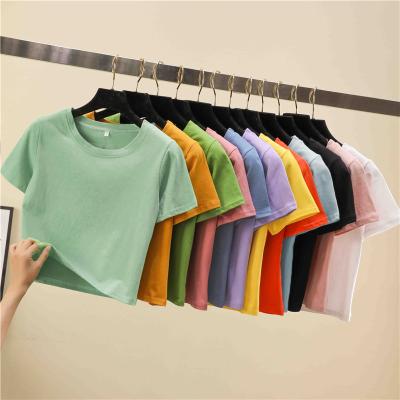 China Bulk Anti-Wrinkle Custom Logo Crewneck Plain Sleeve Crop Top T Shirt for sale