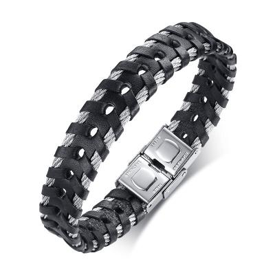 China FASHIONABLE 316 Stainless Steel Cable Bracelet 13mm Wide For Men Leather Bracelet Boys Slap Bracelet for sale