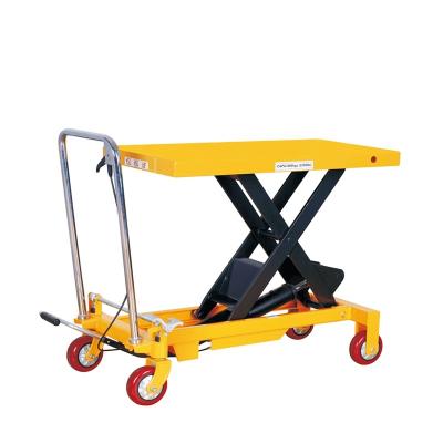 China Hotels 300kg Small Single Scissor Manual Scissor Lift Table Hydraulic Mobile Portable Platform Trolley for sale