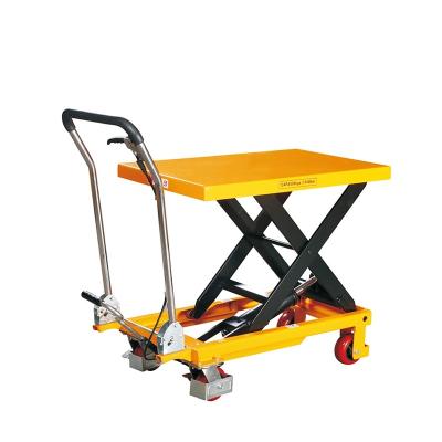 China Hotels 500Kg Stainless Steel Option Small Lift Table Scissor Mobile Manual Lift Platform Portable Table Lift Trolley for sale