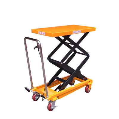 China Hot Selling Double 150kg Hydraulic Manual Lift Table Trolley Mobile Scissor Platform Lift for sale