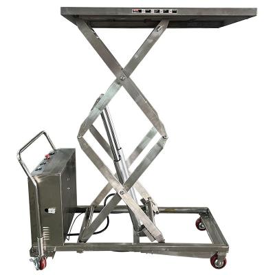 China Hotels China Manufacturer Stainless Steel Inox S304 316 Lift Table Battery Power Electric Scissor Lift 0.8 500kg 1 Ton Automatic Platform for sale
