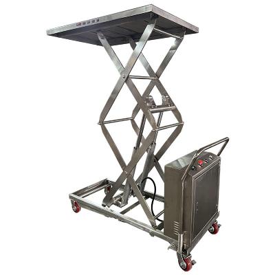 China Hotel China Manufacturer Stainless Steel SS316 Electric Lift Table 0.5 0.8 Casters 1 Ton Battery Hydraulic Scissor Platform Lift for sale