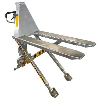 China Hotel China Manufacturer 1 1.5 Ton Hot Dip Galvanize Scissor Pallet Lifter Zinc Coat High Lift Pallet Trucks Manual Jack Forklift for sale