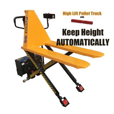 China Hotel Manufacturer Electric High Lift Pallet Truck Height Guarding Lift Forklift Scissor Pallet Truck With Sensor For Furniture Company for sale