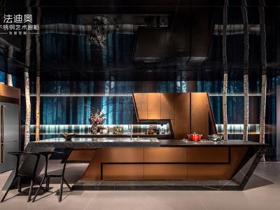 China Rose Gold Modern Kitchen Cabinet With Geometric Lines And Stainless Steel Durability for sale