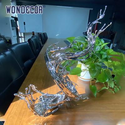 China Small Indoor Desktop Stainless Steel Sculpture Artists Metal Ornament Abstract Water Flow for sale