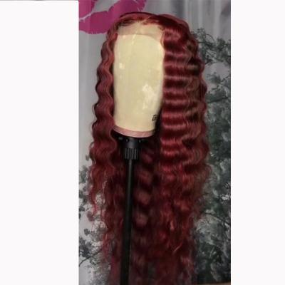 China Brzailian Deep Wave Lace Front Wig 100% Virgin Human Hair Color 99j Deep Wave Hair Wig for sale