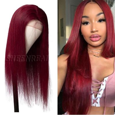 China Hot Selling Silky Straight Lace Front Human Hair Burgundy 360 Lace Front Wig Brazilian Colored Wine Red Wigs for sale