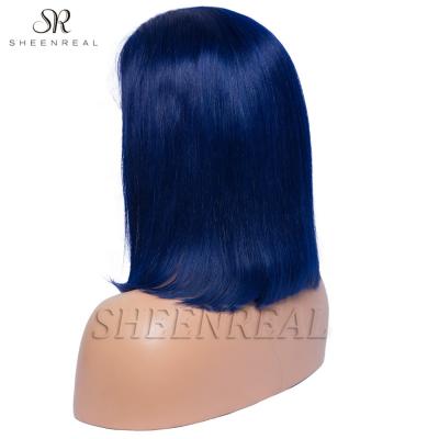 China Bob Cut Human Hair 13x4 Lace Front Wig Dark Blue Color Lead Remy Hair 8inch-16inch Fast Delivery Within 24 Hours for sale