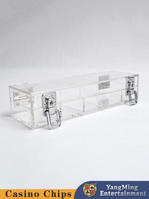 China 100 Pcs 5 Rows Acrylic Poker Baccarat Ceramic Clay Chip Box With Transparent Lock Chip Case for sale