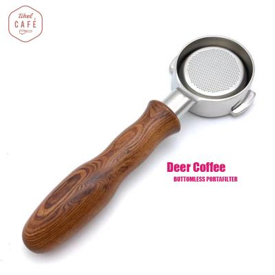 China Deer 58mm Viable Wooden Handle Portafilter Coffee Accessories Stainless Steel Bottomless Head Replace Rocket Machine for sale