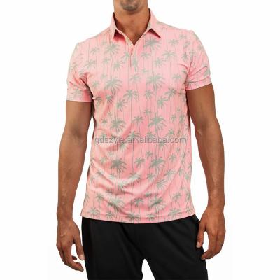 China Anti-wrinkle Custom Pattern Lightweight Polyester Spandex Blend Fabric Stretchy And Breathable Printed Golf Polo Shirt For Men for sale