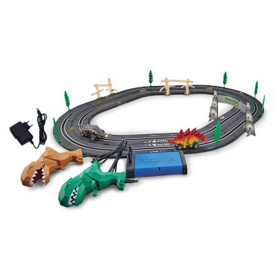 China Slot Toy 1:43 GAUGE MINIATURE RACING CAR RACE CAR REMOTE CONTROL TRACK TOYS SET WITH DINOSAUR TOYS for sale
