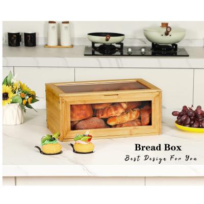 China Sustainable Easy Assemble Bread Storage Container Bamboo Bread Box for Kitchen Countertop for sale