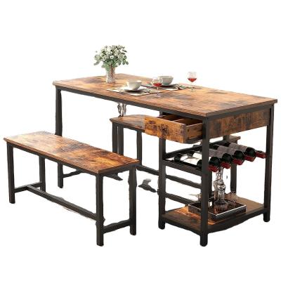 China Foldable dinning table set for 4- 6 people with 2 Benches, Storage Drawers and Shelf,Wine Rack and Glass Holder for sale