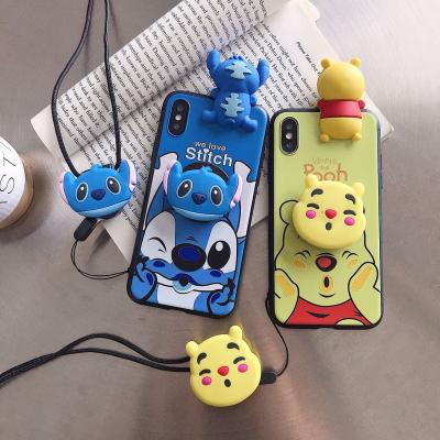 China TPU For iPhone 11 Pro 11 Max Pro Xs X 7 8 Dot Bear 3D Doll Stand Holder Strap Cute Soft Case for sale