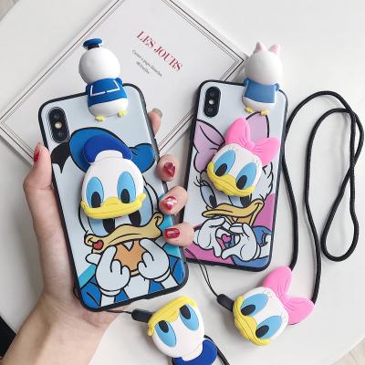China Shockproof For iPhone 11 pro 11 max pro Xs X 7 8 Donald Duck Daisy 3D Doll Stand Holder Strap Cute Soft Case for sale