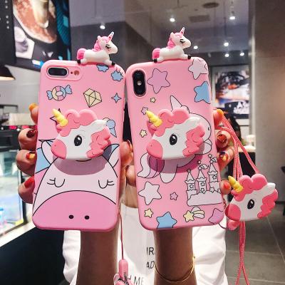 China TPU For iPhone 11 Pro 11 Max Pro Xs X 7 8 3D Unicorn Doll Stand Holder Strap Cute Soft Phone Case for sale