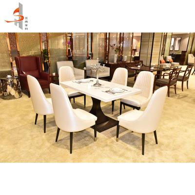 China Modern Wholesale Modern Hotel Luxury 6 Seater Marble Top Hotel Dining Tables And Chairs Set for sale