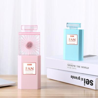 China Easy Carry Silent USB Electric Fan Retractable Portable Handheld Fan Unique Perfume Bottle Shape Quiet 3 Level Desktop Speed Steady for sale