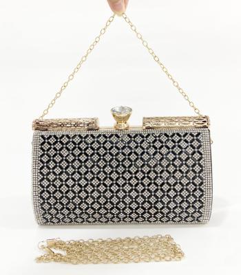 China High Quality PU Leather Crystal Stone Evening Bag Geometric Fashion Rhinestone Clutch Evening Bag Casual Female Party Purse Newest for sale