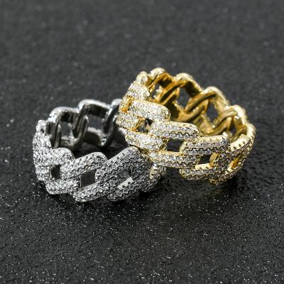 China Hiphop Men's Ring Brass Gold Silver Color Cubic Zircon Cuban Iced Out RING Fashion Hip Hop Jewelry for sale
