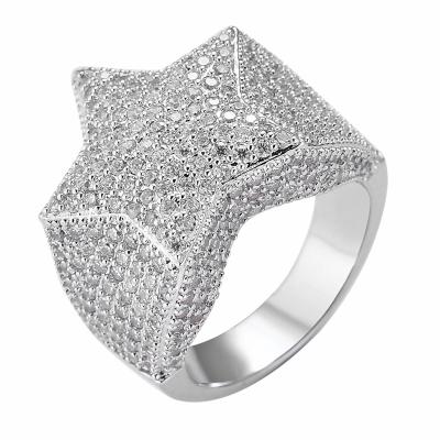 China Hiphop New Star CZ Ring Gold Plated Wholesale Pentagram Shaped Ring Bling Hip Hop Women Men Jewelry for sale