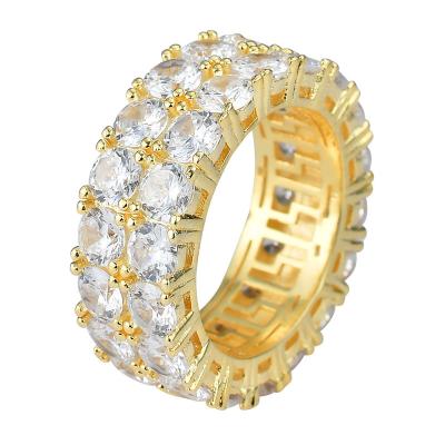 China Hiphop Two Row Men's Ring Brass Gold Silver Color Cubic Zircon Iced Out RING Fashion Hip Hop Jewelry for sale