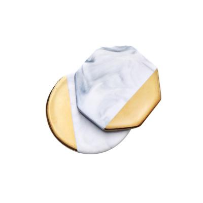 China Sustainable Wholesale Luxury Round Square Gold White Ceramic Marble Octagon Coaster For Drinks for sale