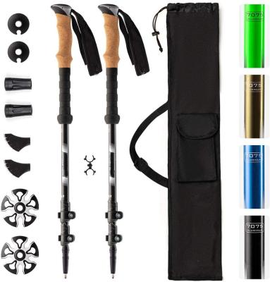 China Real Cork OEM Lightweight EVA+Cork Alpenstock Handle Telescopic Aluminum Trekking Pole With Flip Lock for sale