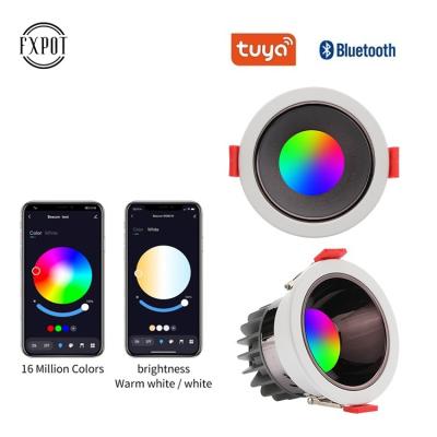 China High Efficiency Fxpot Home Lighting Bluetooth Tuya Control RGB Dimming 10W Black White Round Led Smart Downlight for sale